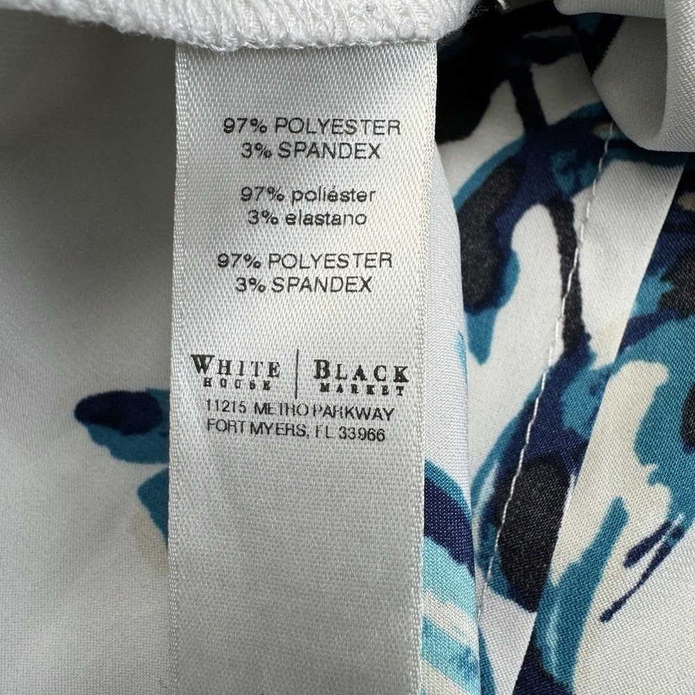 White House Black Market Womens S Blouse Blue White Floral Halter Neck Top - Picture 5 of 6